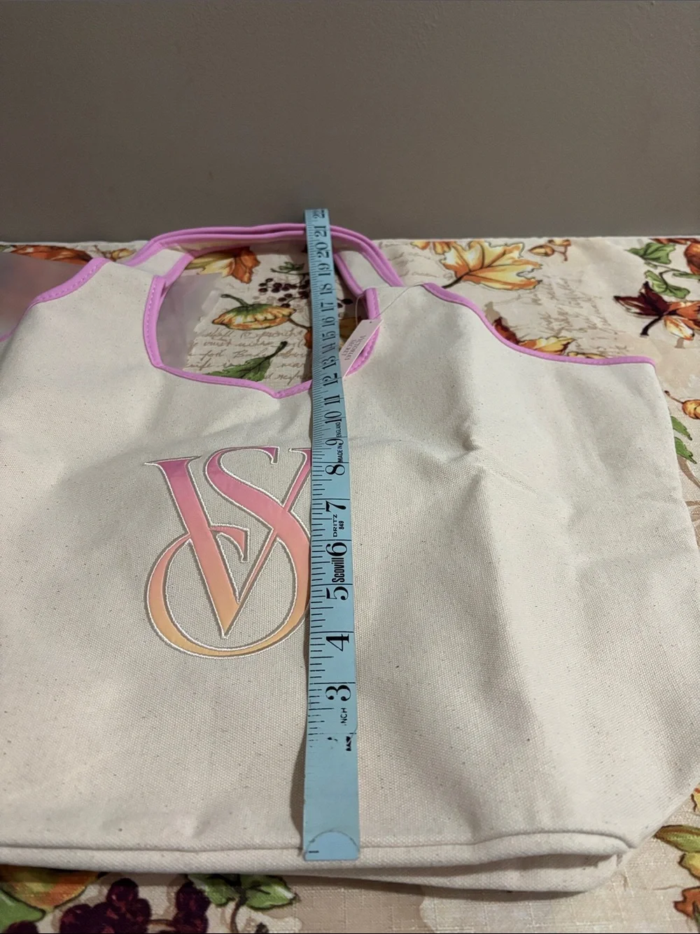 Victory Secret Cream Canvas Pouch with Pink Trim